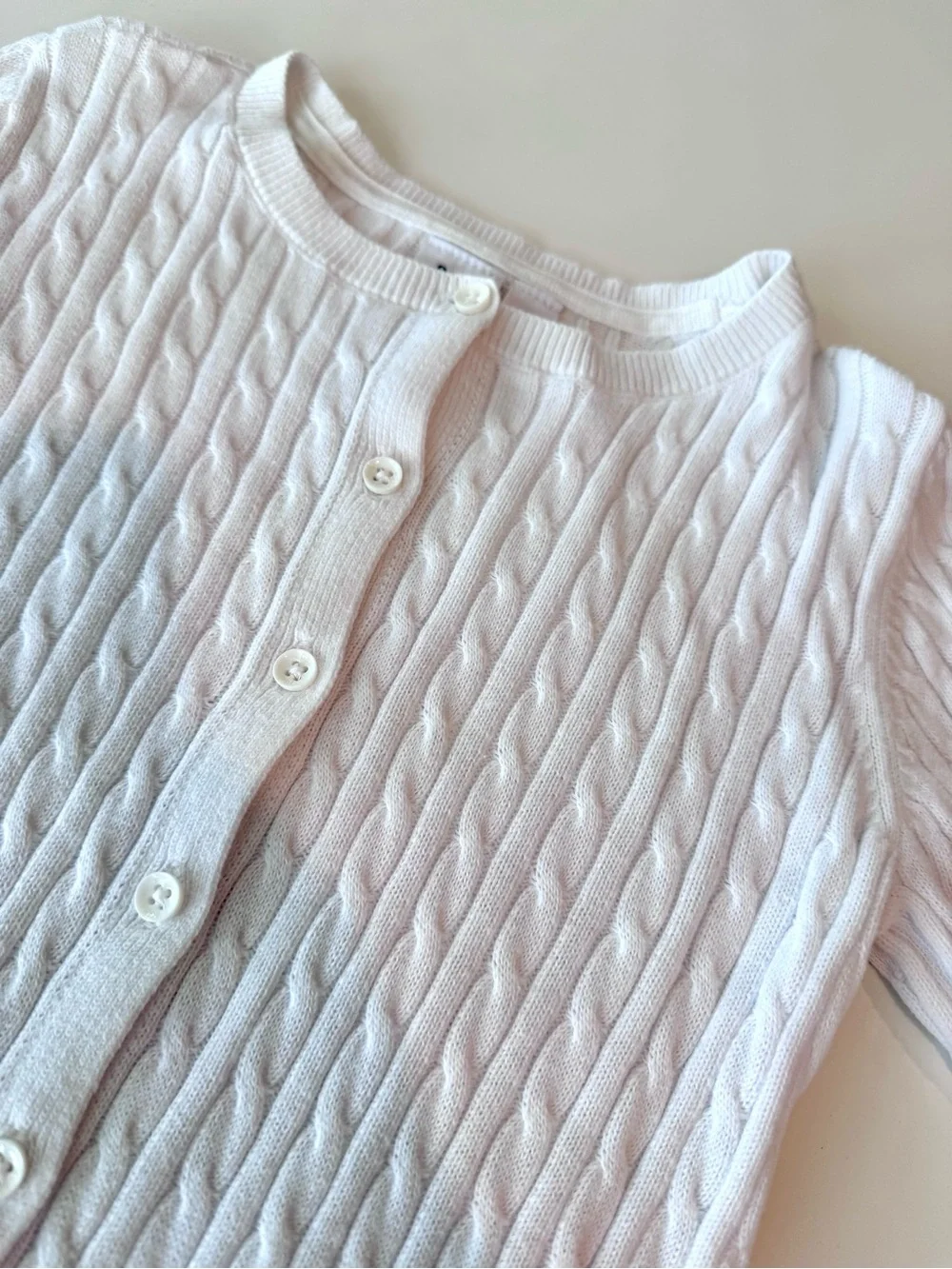GAP Kids Classic Cable Knit White Button-Front Girls’ Cardigan, size S (6-7)
